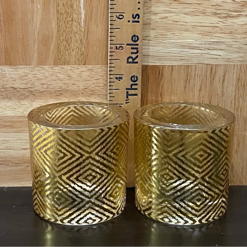 Pair of Jonathan Adler For PartyLite Gold Safari Chic Ikat Votive Candle Holder